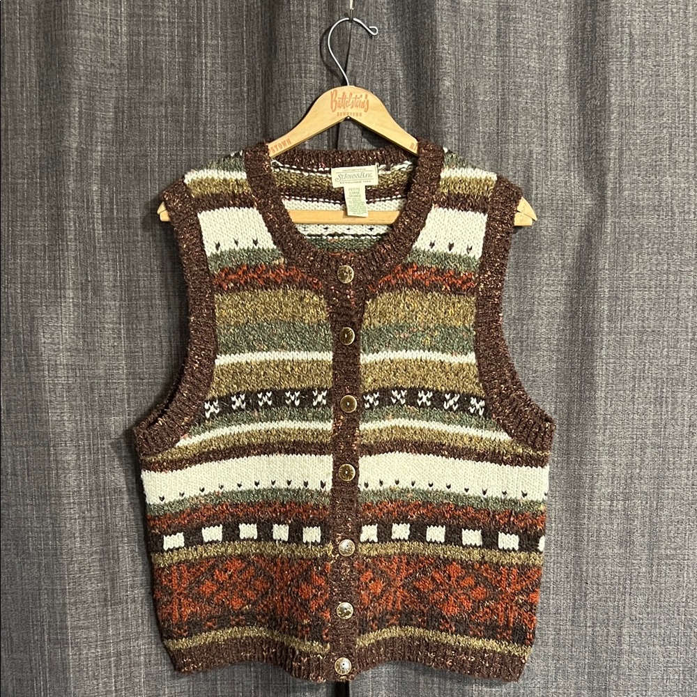St. John’s bay button down sweater vest striped grandpa core petite large